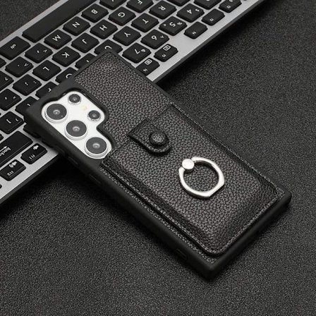 (För Samsung A34 5G) Läderstruktur dragflik kort mobilfodral med