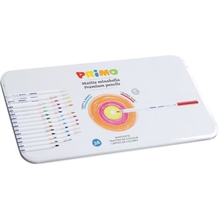 PRIMO 5247MINAB36 Minabella sekskantede farveblyanter, 3,8 mm bly, 36 farver, metalæske.