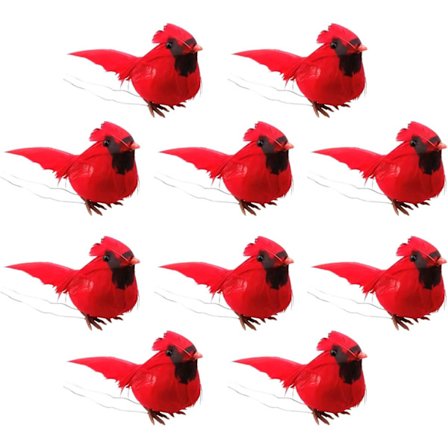 10 stk. kunstige røde kardinaler med clips på fugl