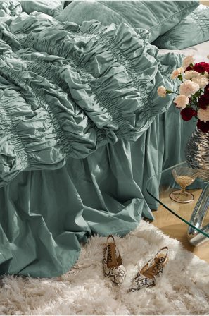 Staycation - Sängkappa Loosed i bomullspercale 75 cm - Grön - Sängkappor - 160X200 - Från Homeroom