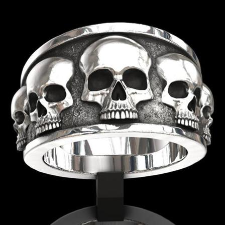 Stor Ring Med Döskalle Skelett Svart Vit Rock Punk Silver One Size