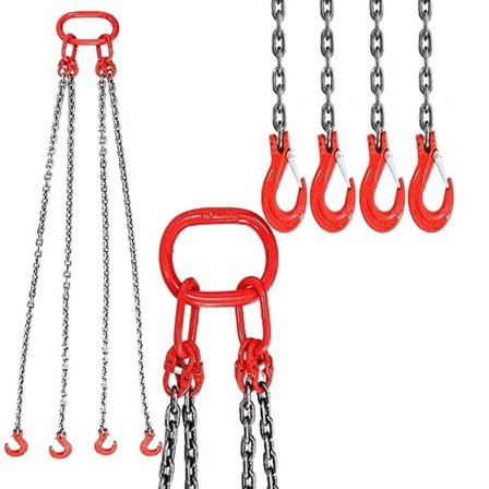 5FT 4-bens kedjesling med griphandtag, 5/16” x 5’, 6 ton lastkapacitet, tunga lyftkedjor i stål med krokar, motorlyftkedja för fabrik