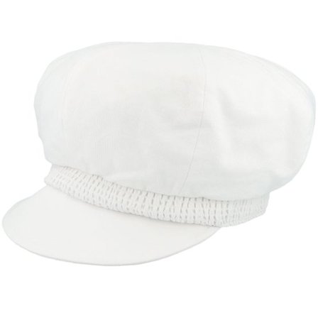 Seeberger - Vit traditionalbeanie Keps - Balloon cap chambray fabric White Vega Cap @ Hatstore