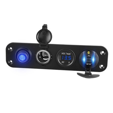 18 W autolaturi virtapistoke LED-volttimittarilla ja kytkimellä DC 6-30 V käyttöalueelle 12-24 V autoille, kuorma-autoille, veneille B