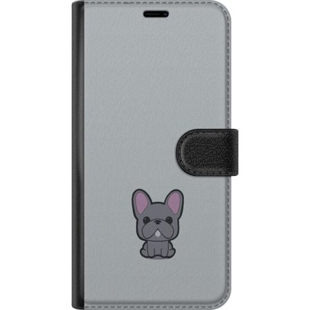 Kompatibelt Lommeboketui til Samsung Galaxy A26 Frenchie Cutie motiv med en tegnet fransk bulldog på grå bakgrunn, søt minimalistisk og trendy stil