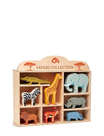 Safari Animals In Shelf Toys Playsets & Action Figures Wooden Figures Multi/patterned Tender Leaf