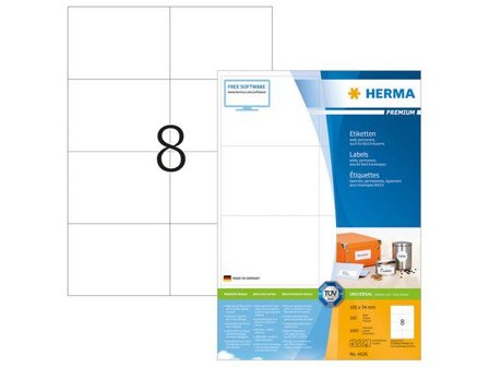 Herma Premium - Papir - matt - permanent selv-adhesiv - hvit - A7 (74 x 105 mm) 1600 etikett(er) (200 ark x 8) laminerte etiketter