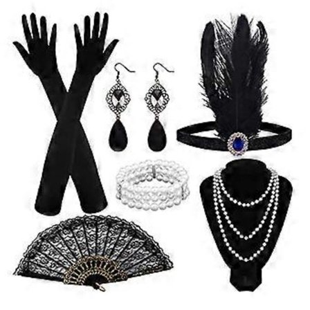 1920-tals Dam Flapper Tillbehör Retro Gatsby Kostym Tillbehör Set 20-tals Flapper Pannband Pärlhalsband Armband Örhängen Handskar