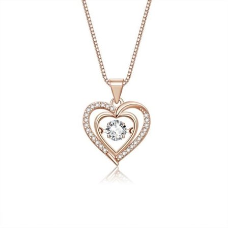 Riippukoru - Sydän - Zirkoniumoksidi - Ruusukullattu - Säädettävä 45-50 cm
