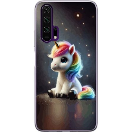 Kompatibelt Mobilskal till Honor Honor 20 Pro Sittande enhörning med regnbågsman i mjukt ljus, stjärnor i bakgrunden och sagolik känsla i charmig