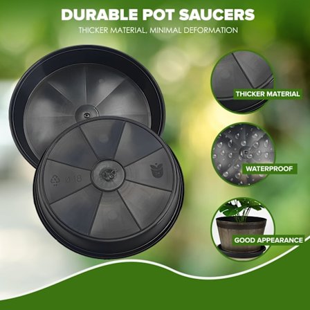18cm (7”) Diameter, 2-pack, Plantkruka Underlägg, Blomma Kruka Underlägg - Svart Plast Plant Underlägg - Perfekt som Droppbas Plantkruka Brickor