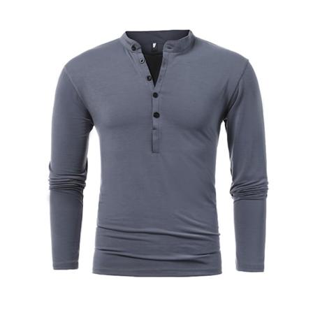 Enfärgad Tröja För Män Henley Krage Långärmad Enfärgad Tröja