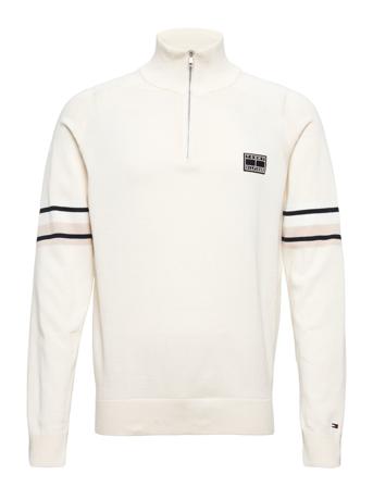 Varsity Sleeve Stripe Zip Mock Sweat-shirt Tröja Creme Tommy Hilfiger