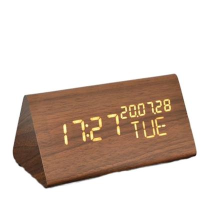 Ur, træ, LED, børnealarm, høj klokkealarm, lydløs bordur/julegave, Black Friday, Thanksgiving Day-gaver (brun)