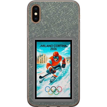 Kompatibel Mobilcover til Apple iPhone XS Curling illustration med spillere og sten på isen, Milano Cortina 2026, snedækkede stænk og olympiske rin