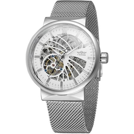 Klassisk automatisk ur til mænd Skeletur Rustfrit stålrem Vandtæt Milanese mesh-rem armbåndsur