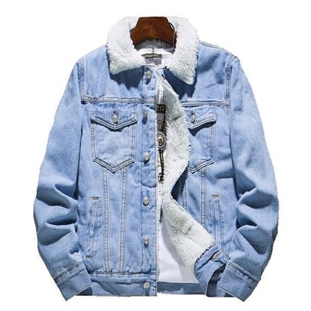 Herre Denim Jakke med Sherpa Fôr - Tykk og Varmt