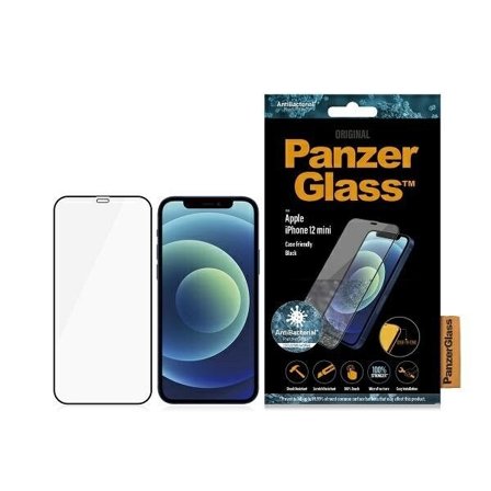 PanzerGlass E2E Super+ Microfracture antibakterielt hærdet glas til iPhone 12 mini - med sort ramme