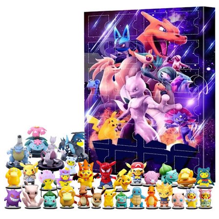 Pikachu Adventskalender 2024, 24 Overraskelsesfigurer Blind Box Nedtelling Juleleker for Barn Voksne