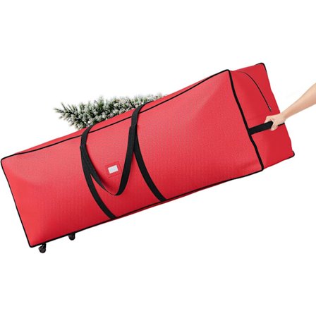 Opbevaringspose til juletræ med hjul, rullende opbevaringspose til kunstigt juletræ og pynt, kraftig 600D Oxford-stof, længdejusterbar