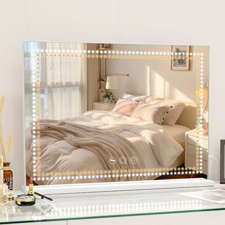 FENCHILIN Stort Hollywood Makeup Spejl med Lys Justerbar Belysning USB Bordplade Vægmontering Hvid 80 x 58 cm