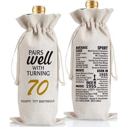 Jubileum vinflaske gavepose, imitert linstoff, perfekt for fester og bursdagsfeiringer, beige, 35*15 cm, moderne minimalistisk stil