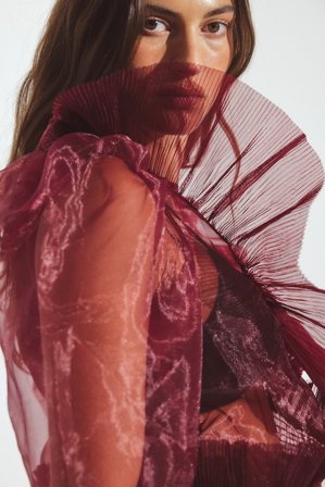 NA-KD ART - Bluse i tyll - Bluser - Burgundy - EU 40