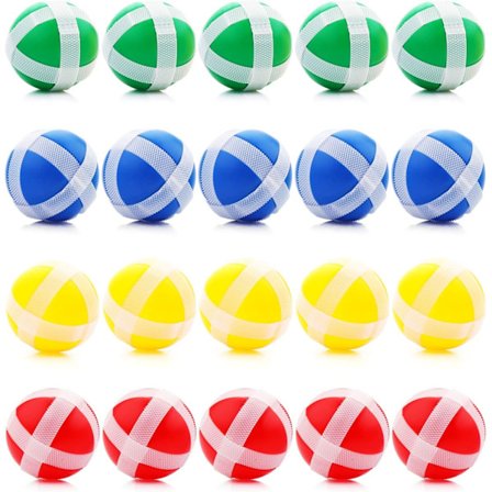 20 stk Borrelås-baller, Barn Dart Spillballer 1,3 tommer Klissete Baller for Stoff 4 Farger Barn Dart Spilltilbehør for Innendørs Utendørs Dart Spill