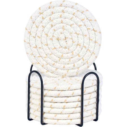 8 stk. drikkeunderlag med holder, bomuldsvævede absorberende underlag til drikkevarer, minimalistisk boligindretning underlagssæt til træ