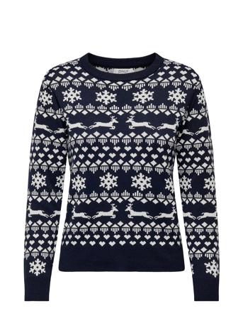 Onlxmas Snowflake Ls O-Neck Knt Pullover Marineblå ONLY*Betinget Tilbud