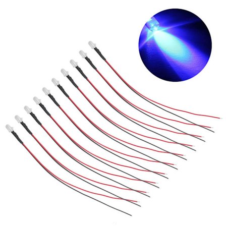 10 stk lysdioder 5mm forhåndskablede elektroniske LED-lysdioder for dekorasjon 5-12V blått lys