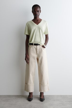 COS Women's T-Shirt In Lino Con Scollo A V in Verde