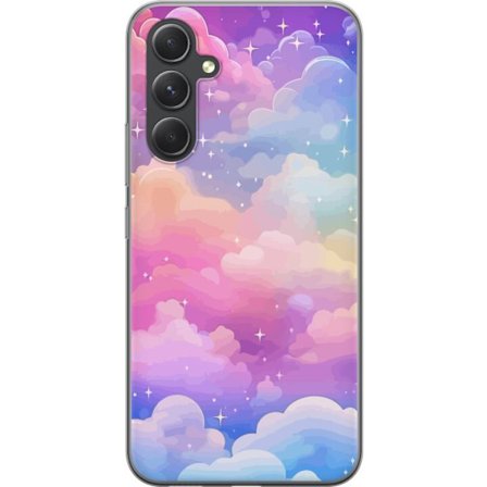Kompatibel Mobilcover til Samsung Galaxy S24 FE Sød enhjørning med regnbuehår mod en stjerneklædt pastelbaggrund i kawaii-stil