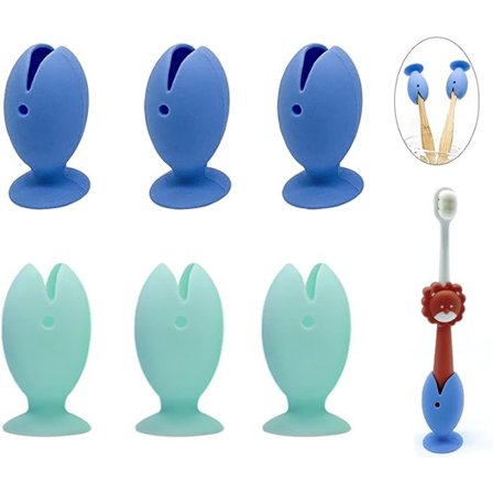 6 st ställbara tandborsthuvudskydd, silikonhölje, tandborsthållare med sugkopp, dammtät, fiskform, blå och grön 4,5 x 2,6 cm