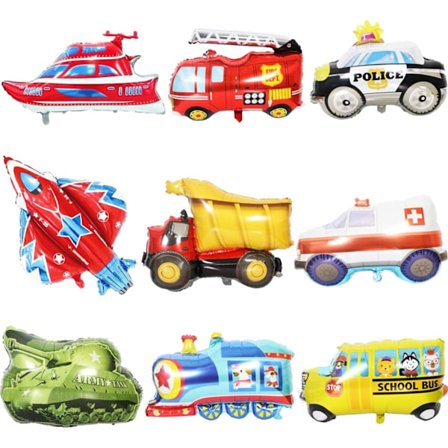 Bilballoner 9 stk Bil Ballon Sæt Fest Folieballon Køretøjer Gravemaskine Folieballoner Helium Balloner Kit til Børnefødselsdagsfest Dekoration Legetøj