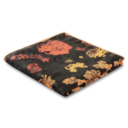 Dianthus | Černý, oranžový a žlutý květinový kapesníček do saka pro muže - Vzorované kapesníčky do saka