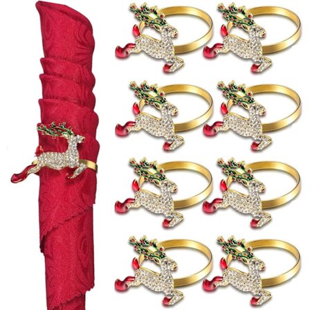 8 kpl jouluservettirenkaita, kultaiset jouluporo-servettipidikkeet jouluservettisolki strassilla jouluun