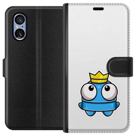 Yhteensopiva Lompakkokotelo Sony Sony Xperia 5 V Sininen piirros hahmo kruunulla ja suurilla silmillä leikkisässä kuninkaallisessa tyylissä