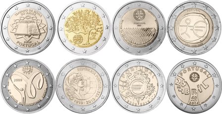 Portugal - Pakke med 8 forskellige 2 Euro mønter