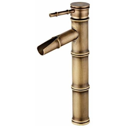 Hög Bambu Kran, Vattenfall Blandare, Enkelt Hål Varmt och Kallt Vatten Tillgängligt, Brons Badrumskran, 3 Leder Bryt Munstycke, 308120mm