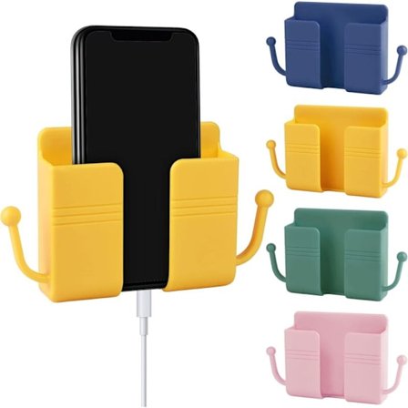 4 stk. Selvklæbende Vægholder til Telefon, Vægholder til Telefon med Kroge Telefonholder til Vægge Organizer Opbevaringsboks Fjernbetjening 