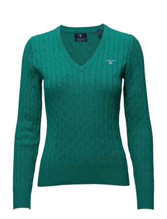 Stretch Cotton Cable V-Neck Villapaita Vihreä GANT