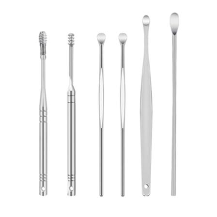 Öronskopa i rostfritt stål 6 delar/ set, Set med roterande öronskopa Luo Yingyin
