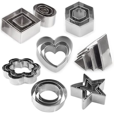 Kageforme Sæt, 24 Dele Mini Kageforme i Rustfrit Stål i Rund, Hjerte, Stjerne og Blomst