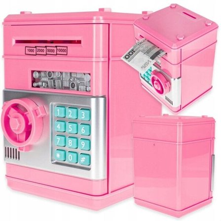 Vaaleanpunainen säästöpossu kassakaappi PIN-koodilla