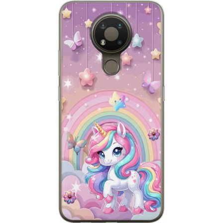 Kompatibel Mobilcover til Nokia 3.4 Magisk enhjørning med regnbue manke, stjerner og sommerfugle mod en pastelfarvet himmel med skyer