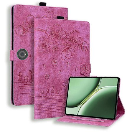 Fodral för OnePlus Pad Pro/Pad 2 med kortfack Läder Tablet Ställ Folio Omslag Blomma Katt-Ros