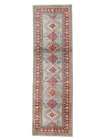 Kazak Fine Handknuten 79X255 Hallmatta Brun/Mörkgrå Afghanistan