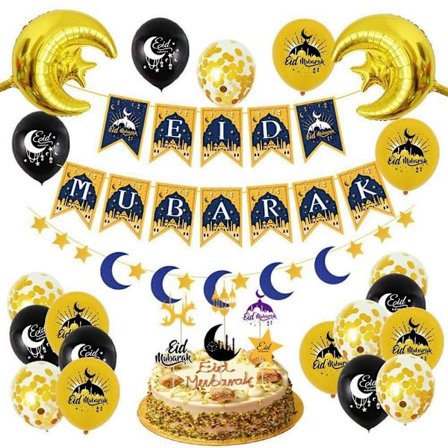 1 set Eid Mubarak-banderoller, girlang och latexballonger G G