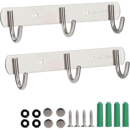 Vægmonteret Knagerække, 2 stk. Vægmonterede Knager, Vægmonteret Knagerække i Rustfrit Stål til Soveværelse, Entré, Badeværelse, Kontor, Tøj, Håndklæde